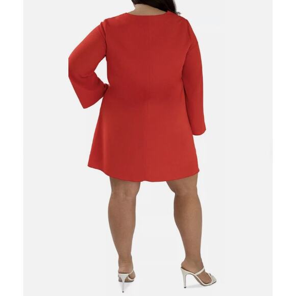 Maree Pour Toi Red Shift Dress Women’s Plus Size 26 Long Sleeve V-neck 3389 - Picture 2 of 14